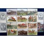 Horse Racing & Hunting postcards, RP, Jockeys, Epsom, Doncaster animated RP, etc., (gd/vg) (16)