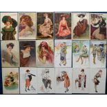 Postcards, Glamour, 33 cards incl. S Meunier, Corbella, Art Nouveau, Sager, Bathing etc (gen gd) (