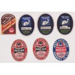 Beer labels, a selection of 7 UK beer labels, 3 vertical ovals from Kemp Town, Double Stout, India