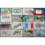 Postcards, an interesting collection of 26 new year date greetings cards. Dates include 1902, 1904