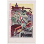 Postcard, Advertising, Motoring, French card, Michelin Tyres, Michelin man in car, Pourquoi Bibendum