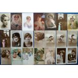Postcards, a collection of approx 108 vintage glamour, pretty girl and romantic cards, with