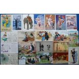 Postcards, a comic selection of approx 86 cards, artists include Hassall (lots), Harvey, Gilson,