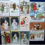 Postcards, Snowmen, inc. embossed, gilded, German, Tucks, (gen gd) (13)