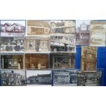 Postcards, a selection of 16 cards of shop fronts with 4 printed and 12 RPs. All unidentified except