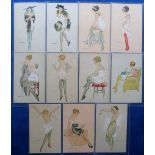 Postcards, a good Art Deco period selection of 11 glamour cards of semi-clad ladies, all illustrated