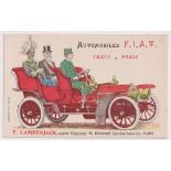 Postcard, Advertising, France, Motoring, FIAT, for E. Lamberjack of Paris, artist drawn card showing