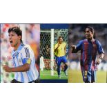 Football autographs, three colour match action photographs showing Sergio Aguero playing for