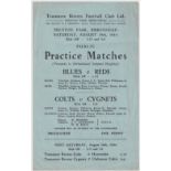 Football programme, Tranmere Rovers, single sheet issue for public practice matches, Blues v Reds (