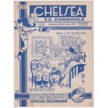 Football programme, Chelsea v Manchester City, 20th Nov 1937, Div 1 (gd)