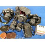 Cameras, Nikon F80 with Nikon AF 28 - 100 Zoom, Skylight filter and shoulder bag, Pentax MZ - 10