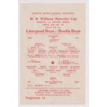 Football programme, Liverpool Boys v Bootle Boys, 30 May 1947, W.R. Williams Memorial Cup, played at