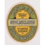 Beer label, A T Hunt & Co, Sparkling Light Dinner Ale, vertical oval 97mm high (gd) (1)