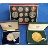Coins, 1969 Prince of Wales Investiture hallmarked sterling silver medal in presentation case,