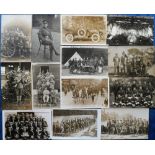 Postcards, Military, 22 cards of WW1, RP's, Cavalry, Groups, Camps, Football (2), Gas masks,