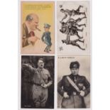Postcards, WWII, 4 cards, RP Hitler and another showing Mussolini, sold with two anti-German