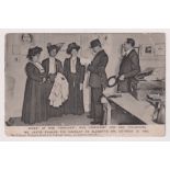 Postcard, Suffragette, scarce card showing the arrest of Mrs Pankhurst, Miss Pankhurst and Mrs