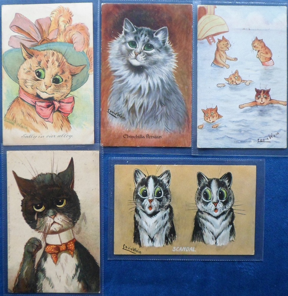 Postcards, a Louis Wain illustrated selection of 5 cards of cats incl. 'Scandal' publisher