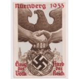 Postcard, Nazi Germany, rare continental size Nurnberg card 1933, pu with special Reichparteitag