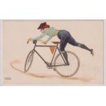 Postcard, a signed Art Nouveau card illustrated by Raphael Kirchner of glamorous lady cyclist (