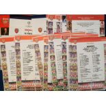 Football teamsheets, Arsenal FC, a collection of approx. 90 home match teamsheets, 2003/4 to 2011/12