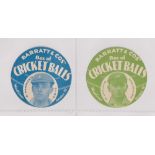 Trade cards, Barratt's, Cricketers (Cricket Balls), circular, two cards, W. Hammond, Glos. (