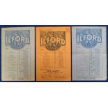 Football programmes, Ilford FC, three Isthmian League home programmes v Clapton 9 Sept 1933, Dulwich