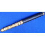 Antique 6 Draw Telescope, leather covered and engraved on the brass ring around the base 'Jacobus de