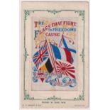 Postcard, Woven Silk, scarce Grants produced card, 'The Flags that Fight in Freedoms Cause', (toning