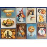 Postcards, a selection of 9 embossed Halloween cards all illustrated by Ellen H Clapsaddle and
