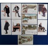 Postcards, a mix of 10 cards incl. 6 caricatures of Professors of Oriental Studies, Philosophy,