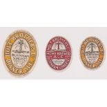 Beer labels, Holt Brothers Ltd, Burnham Somers, 3 vertical oval labels, Dinner Ale 117mm high,