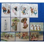 Postcards, a mixed selection of 11 cards incl. 4 Danses Nationales chromos from Russia, Hungary,