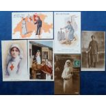 Postcards, Women at War, WW1, Nurses (4), Munitions Girls (2) (sl marks, gen gd)