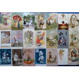 Postcards, a good greetings and illustrated cards of children mix of approx 118 postcards. Many
