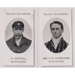 Cigarette cards, Taddy County Cricketers, Warwickshire, 2 cards, S Santall (sl mark to face) & Mr