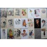 Postcards, a glamour, pretty girl and related art cards. Artists include Harrison Fisher and