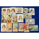Trade cards, USA, J & P Coats, a collection of 18 advertising cards, mostly illustrated with