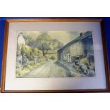 Artwork, 4 original artworks by J Ingham Riley, to comprise a water colour of a lane in the Lake