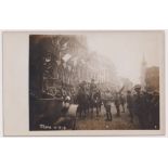 Postcard, WWI, scarce RP, Mons at 11.11.1918, showing troops on Parade (unused, gd) (1)