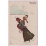 Postcard, a Raphael Kirchner illustrated Art Nouveau card 'Fleurs D'Hiver' Ref Dell 'Aquila C 2-5.
