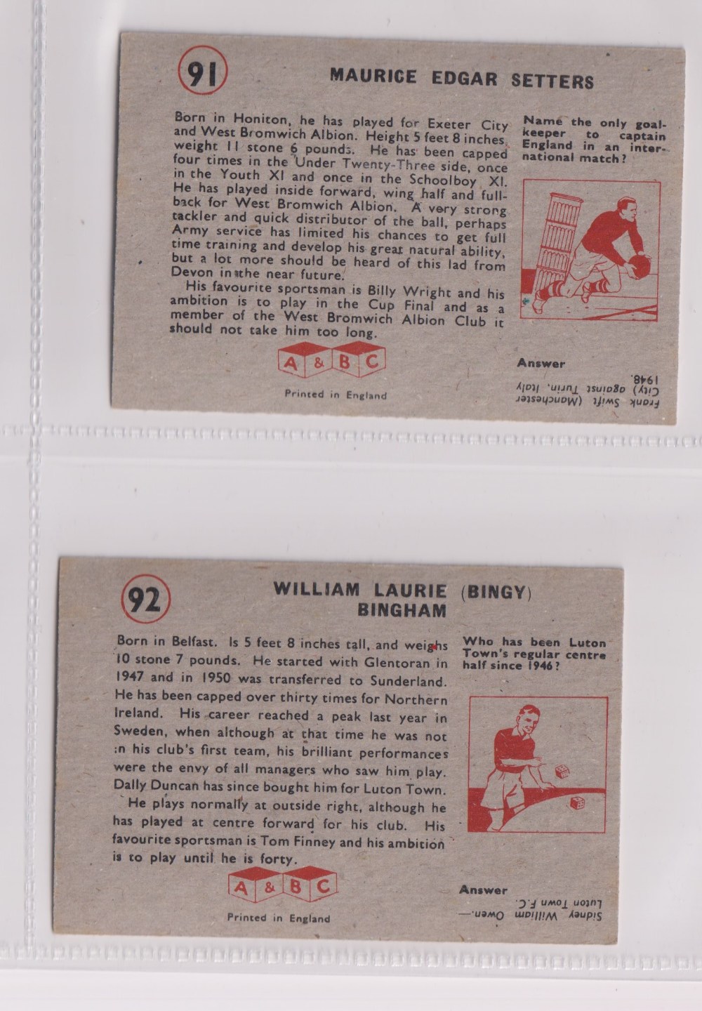 Trade cards, A&BC Gum, Footballers (With 'Planet Ltd', 47-92), 'X' size (set, 46 cards) includes - Image 24 of 24