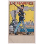 Postcard, Advertising, USA Marine, Recruiting Poster, marching sergeant, by Stockinger, (corner