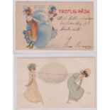 Postcards, a scarce unsigned Art Nouveau card illustrated by Raphael Kirchner from set Froliche