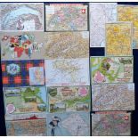 Postcards, Maps, a selection of 16 vintage cards of maps all coloured including Switzerland (