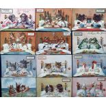 Postcards, a collection of 12 comic cards illustrated by Ellam inc. 11 'Breakfast in Bed' series