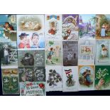 Postcards, Greetings cards, a mixed selection of 100 cards including Christmas, Jan 1st, Birthday,