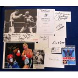 Boxing autographs, a collection of 14 signed items on various cut-outs, white card, colour photos