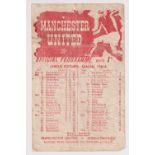 Football programme, Manchester Utd v Sheffield Utd 26 Dec 1945, single sheet (team changes & score