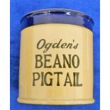 Tobacco Advertising, Ogden's, Ceramic Tobacco Jar, transfer printed to front and back 'Ogden's Beano